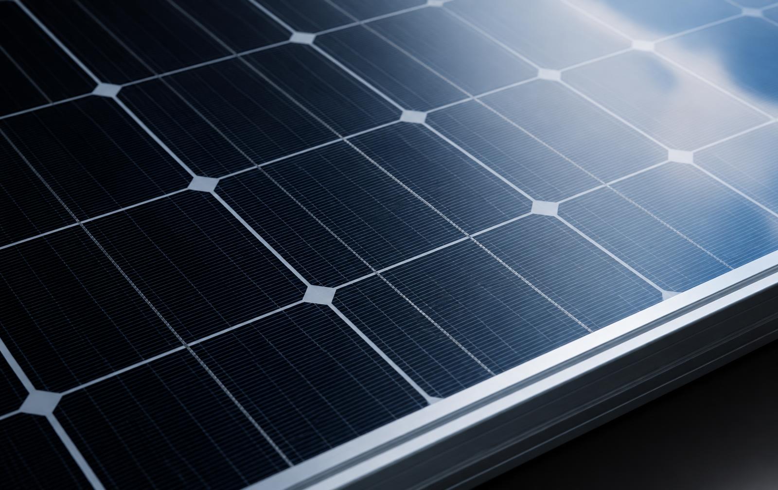 Close detail of monocrystalline photovoltaic cells